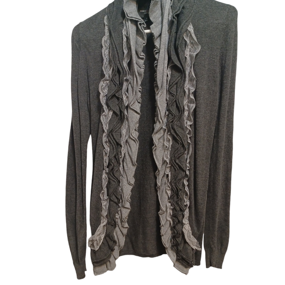 Romeo +juliet couture cardigan sweater grey size small ruffle front
